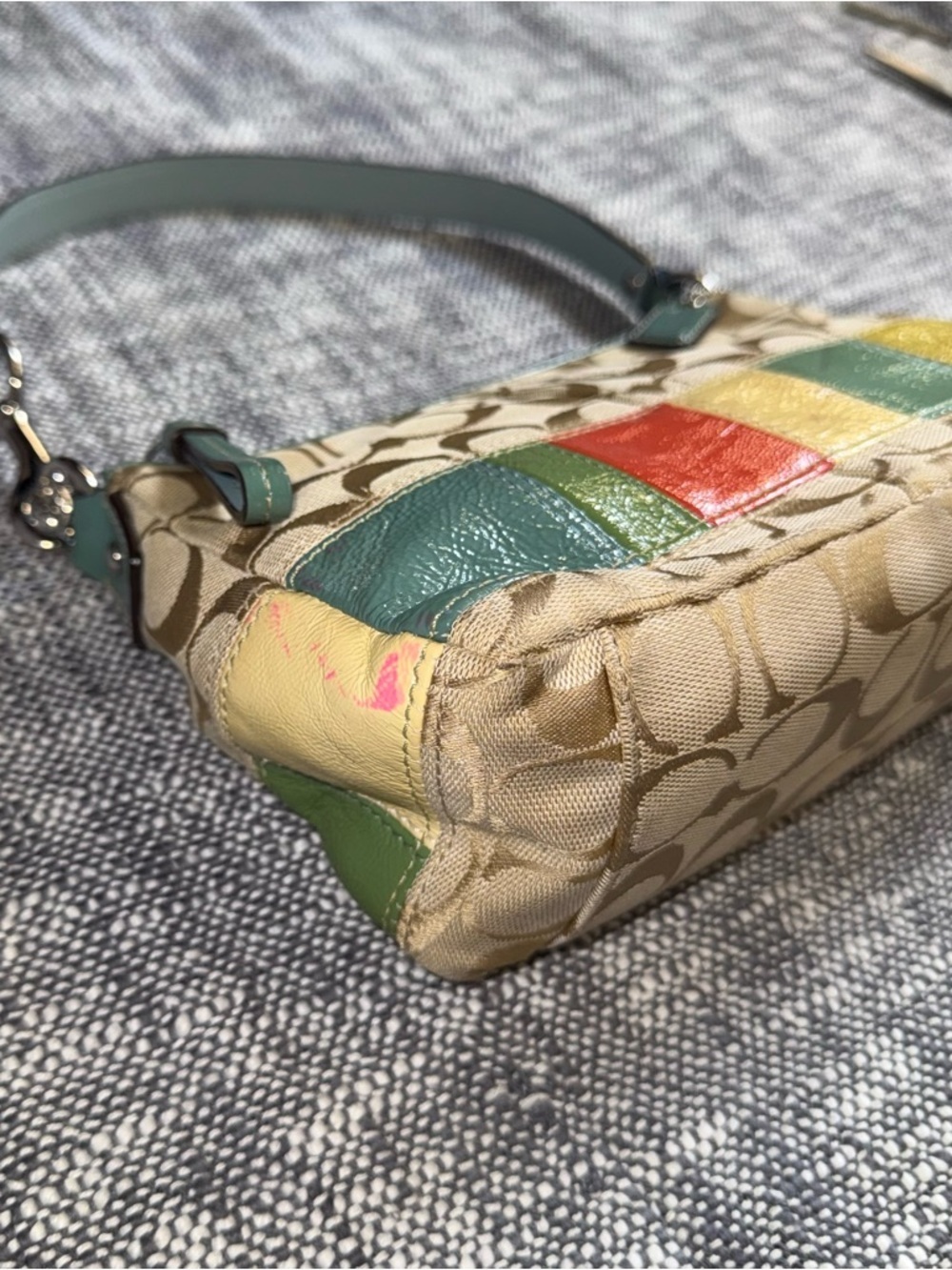 Coach Vintage Pastel Spring Patchwork Baguette Purse Y2K shoulder leather Canvas - Picture 3 of 10